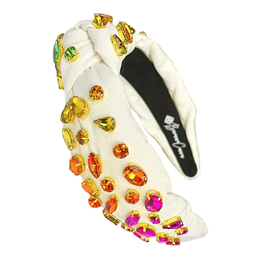 Ivory Headband with Rainbow Gradient Hand-Sewn Crystals