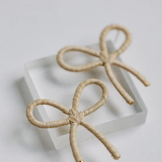 Natural Raffia Wrapped Bow Statement Earrings