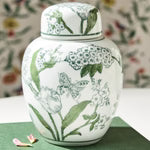 Green and White Chinoiserie Ginger Jar