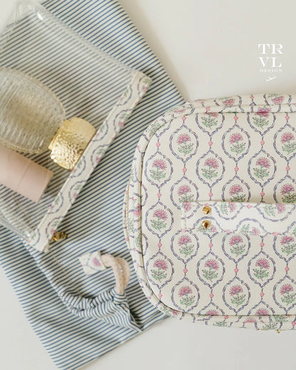 Trvl- Luxe Cosmetic Case ANTIBES with Navy Pinstripe Liner