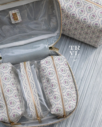 Trvl-LUXE Cosmetic Toiletry Case - ANTIBES with Navy Pinstripe Liner