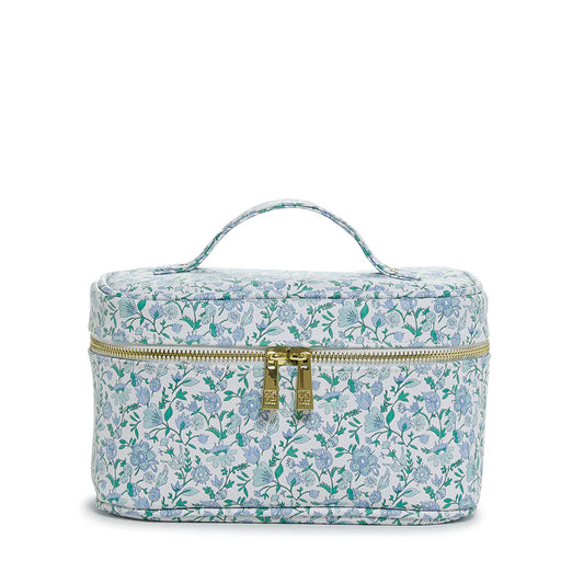 Trvl- Luxe Cosmetic Case HAMPTONS FLORAL with Chambray Pinstripe Liner