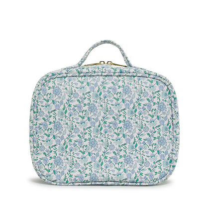 Trvl- Cosmetic Toiletry Case - HAMPTONS FLORAL with Chambray Pinstripe Liner