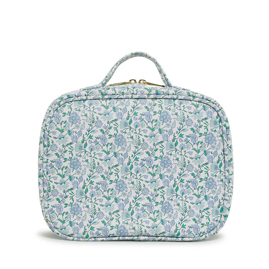 Trvl- Cosmetic Toiletry Case - HAMPTONS FLORAL with Chambray Pinstripe Liner