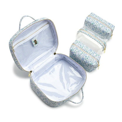Trvl- Cosmetic Toiletry Case - HAMPTONS FLORAL with Chambray Pinstripe Liner