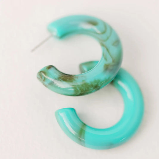 Turquoise Chunky Lucite Statement Hoop Earrings