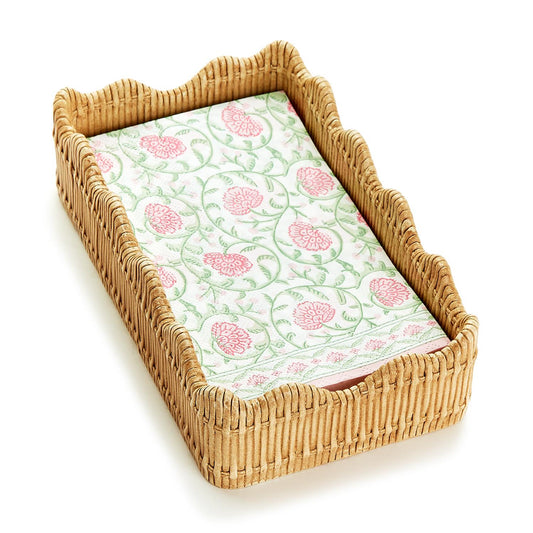 Scalloped Edge Guest Napkin Holder- Faux Wicker