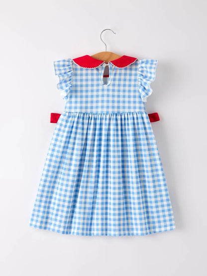 Back To School Girls Striped Lapels Apple Bow Dress