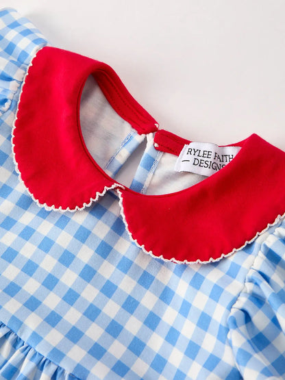 Back To School Girls Striped Lapels Apple Bow Dress