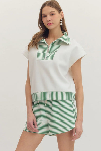 Green and White Striped Set