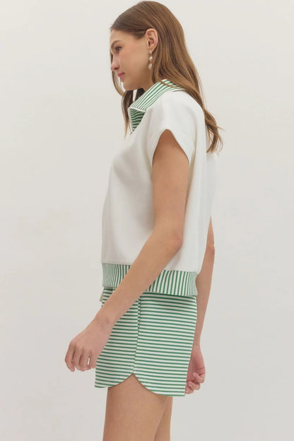 Green and White Striped Set