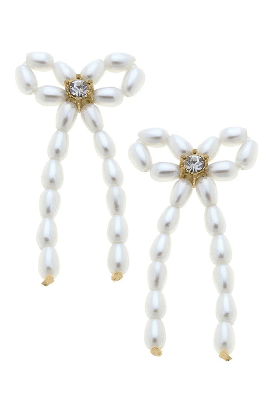 Kristin Pearl Beaded Bow Earrings in Ivory