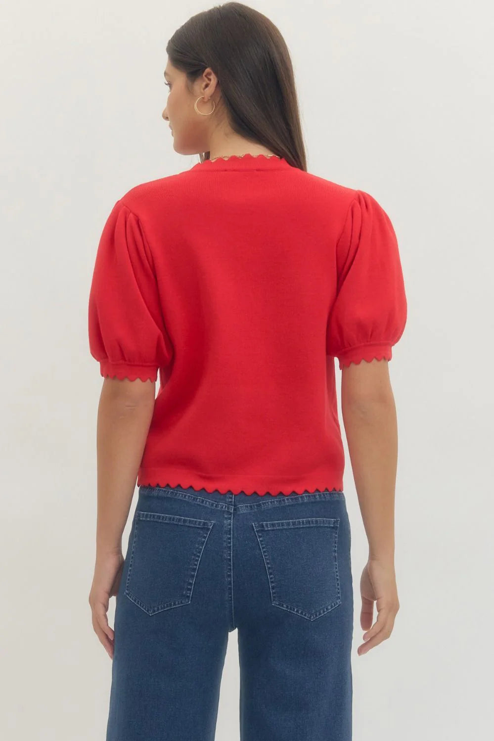 Scallop Red Puff Sleeve Top