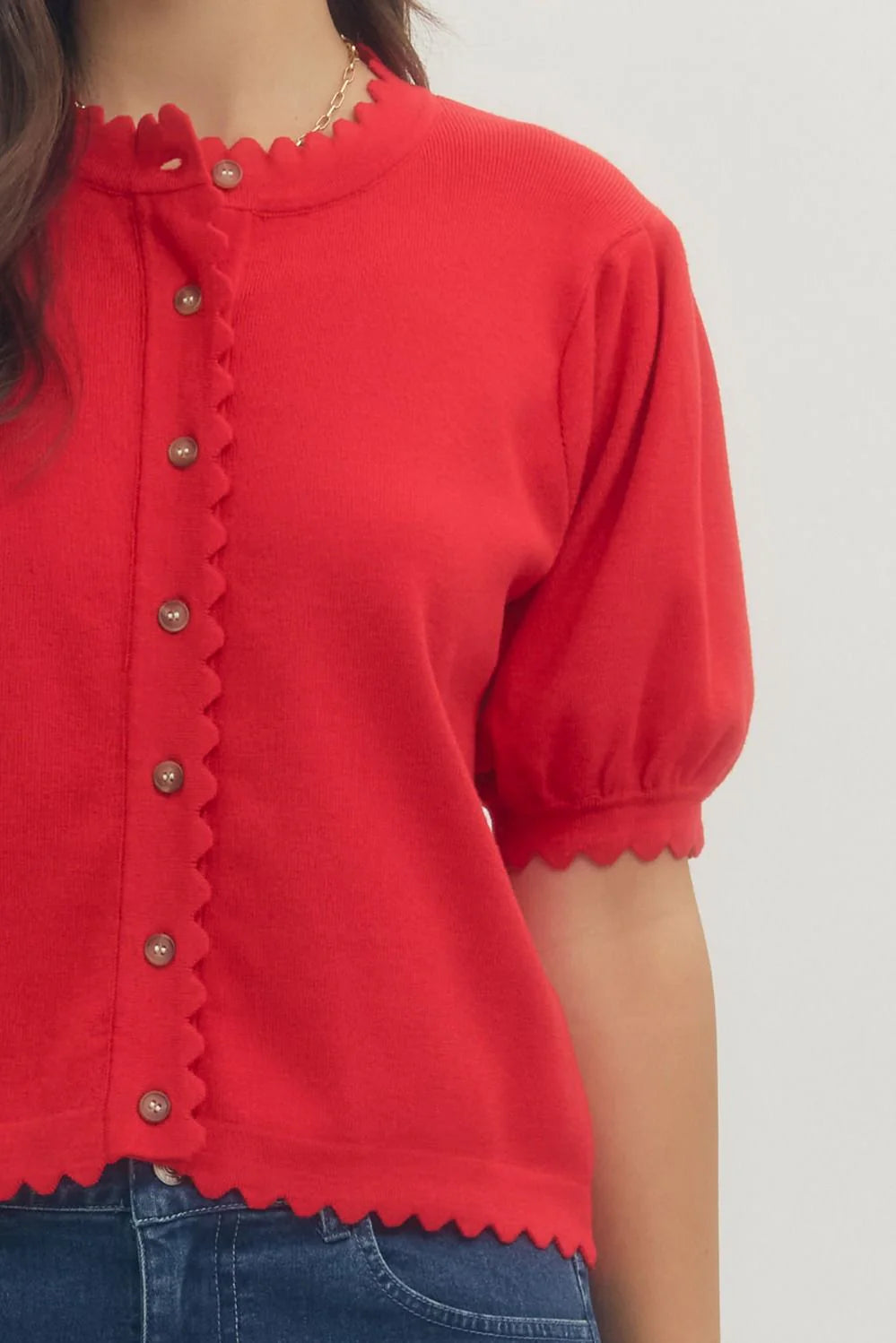 Scallop Red Puff Sleeve Top