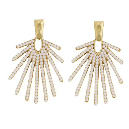 White Sunburst Statement Drop Earrings